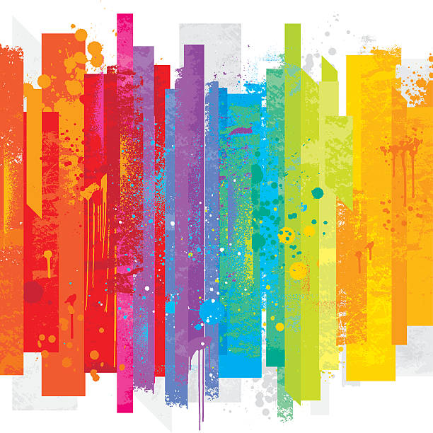 Grunge rainbow background Bright rainbow colored background with a grunge texture and grafitti paint drops splattered illustrations stock illustrations
