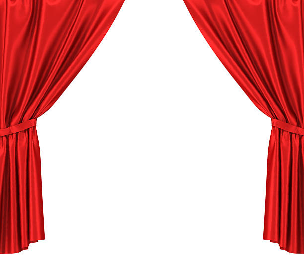 istock Red silk curtains with garter isolated on white background 486524076