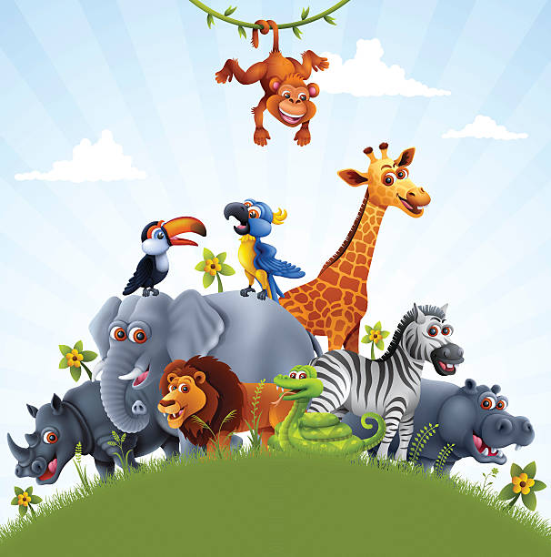 ilustraciones, imágenes clip art, dibujos animados e iconos de stock de los animales africano - zoo animal safari giraffe