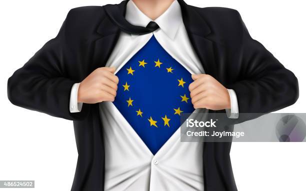 Businessman Showing Europe Flag Underneath His Shirt Stock Illustration - Download Image Now