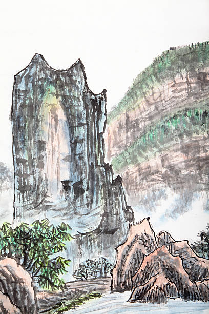 伝統的な中国の絵画、風景 - tree symbol watercolour paints watercolor painting点のイラスト素材／クリップアート素材／マンガ素材／アイコン素材