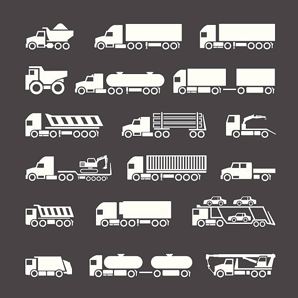 zestaw ikon samochodów ciężarowych, przyczep i pojazdów, - truck trucking business wheel stock illustrations