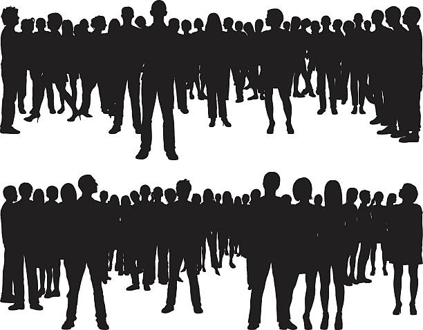 People (68 Complete, Moveable Silhouettes) Crowds. The people silhouettes are complete. crowd of people silhouettes stock illustrations