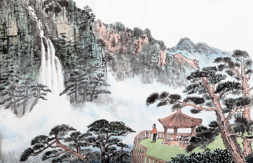 Chinese traditional painting of water house