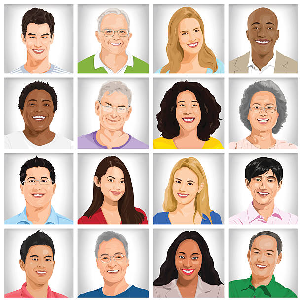 Collection of Multi-ethnic people Collection of Multi-ethnic people men old senior adult human face stock illustrations