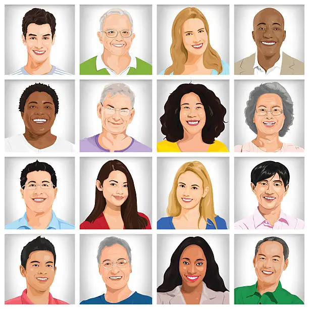 Vector illustration of Collection of Multi-ethnic people