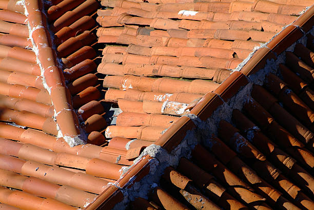 istock Roof tiles on an old roof. 486527569