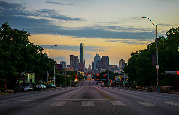 Beautiful Austin downtown skyline in sunset. This shot was taken under the congress bridge.
