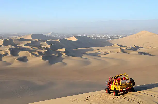 View of Sand Dessert with Dune Buggy in foreground