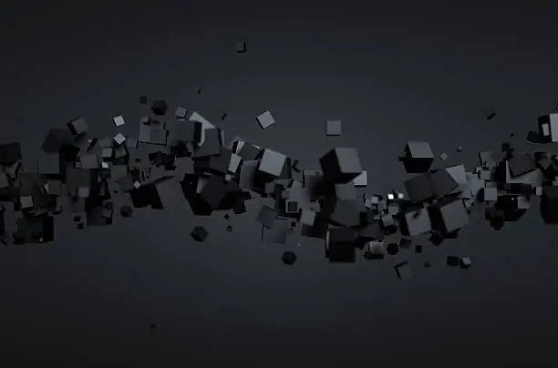 Photo of Abstract 3D Rendering of Flying Cubes