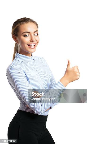 Smiling Woman Showing Thumbs Up Gesture Stock Photo - Download Image Now - 2015, Adult, Adults Only
