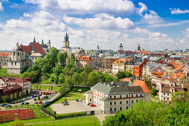 Panorama of old town in City of Lublin, Poland stock photo