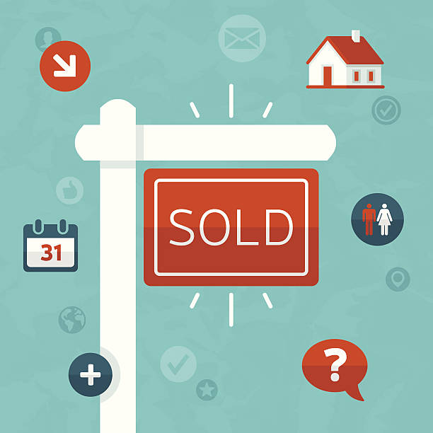 Real Estate Concept Real estate sold sign market concept. EPS 10 file. Transparency effects used on highlight elements. rental property management stock illustrations