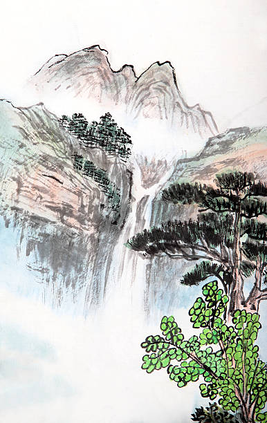 伝統的な中国の絵画、風景 - tree symbol watercolour paints watercolor painting点のイラスト素材／クリップアート素材／マンガ素材／アイコン素材