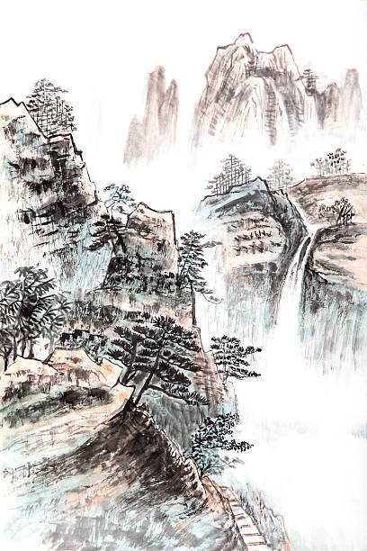 伝統的な中国の絵画、風景 - tree symbol watercolour paints watercolor painting点のイラスト素材／クリップアート素材／マンガ素材／アイコン素材