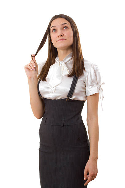istock Business lady in black and white suit thought 486546577