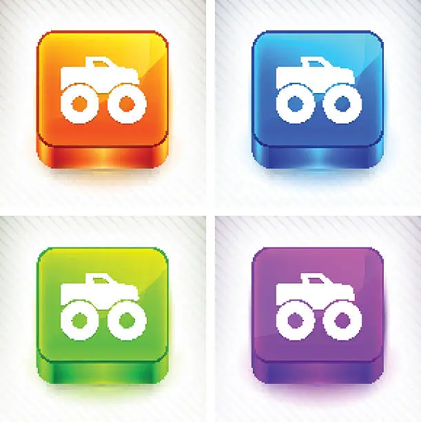 Vector illustration of Monster Truck on Color Square Buttons