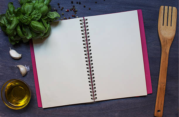 istock Copy book with condiment, basil and olive oil 486548770