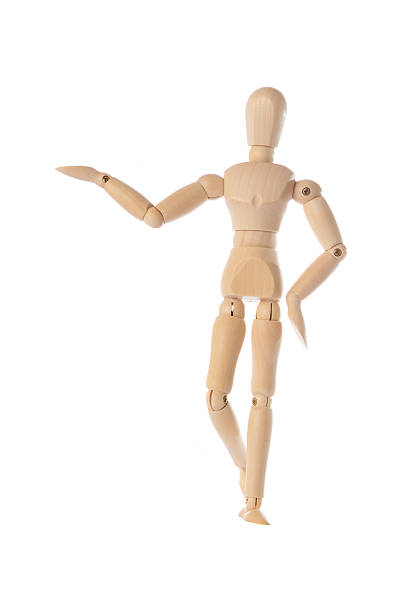 istock Wooden figure raising arm ,hand and introduce 486548911