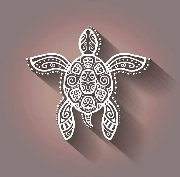 Vector illustration of Decorative graphic turtle, tattoo style, tribal totem animal, lace pattern