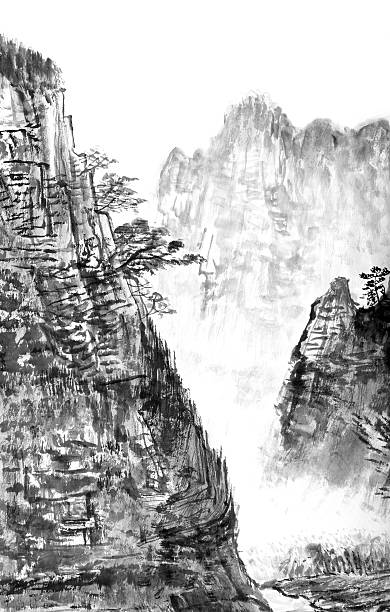 伝統的な中国の絵画、風景 - tree symbol watercolour paints watercolor painting点のイラスト素材／クリップアート素材／マンガ素材／アイコン素材