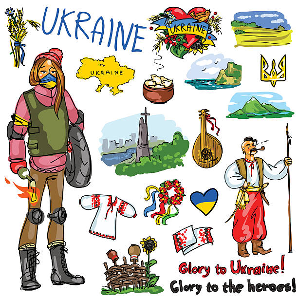 Travelling attractions - Ukraine Set of cartoon hand drawn travelling attractions - Ukraine cossack stock illustrations