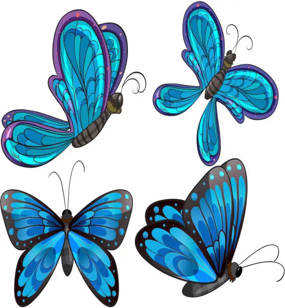 Vector illustration of Four butterflies