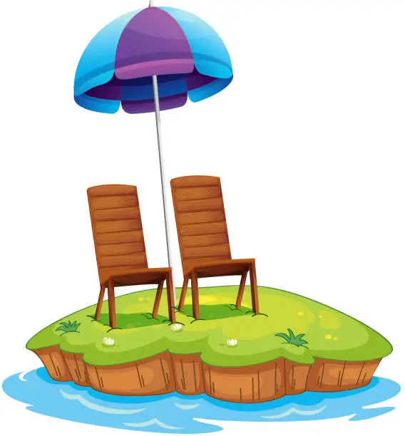 Vector illustration of Two wooden chairs in the island