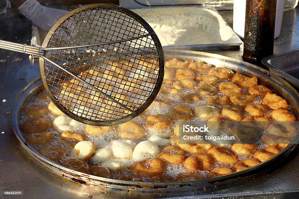 Traditional Turkish Sweet Pastry Frying by the Vendor Backgrounds Stock Photo