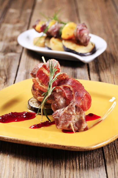 istock Venison souvlaki and bacon strip 486554934