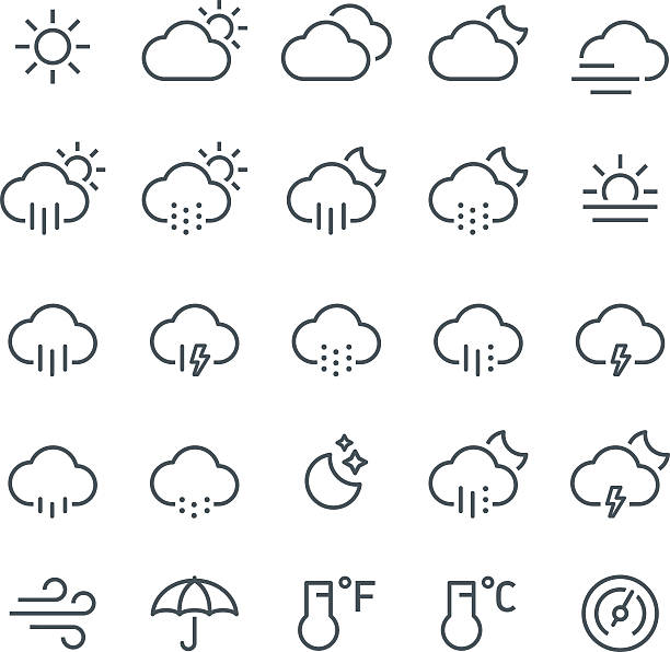 ilustrações, clipart, desenhos animados e ícones de ícones de meteorologia - barometer heat thermometer sun