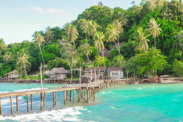 istock Wooden pier on summer season 486560462