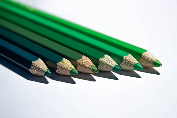 istock Green tone color pencils 486560950