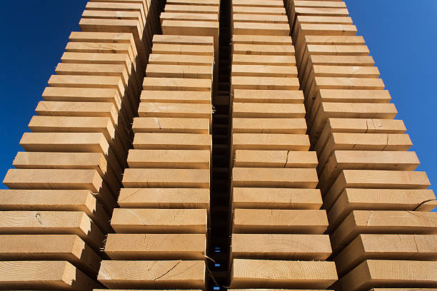 istock Stack of new wooden studs at the lumber yard 486568877