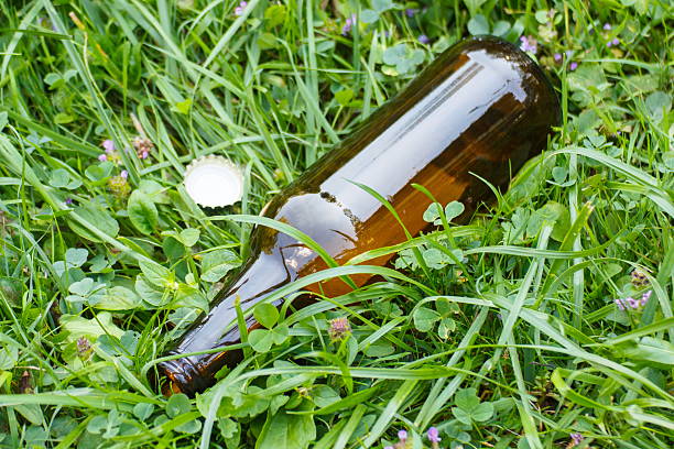 istock Glass bottle and bottle cap, littering of environment 486570516