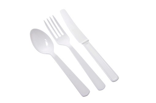 Plastic Cutlery on Isolated White Background