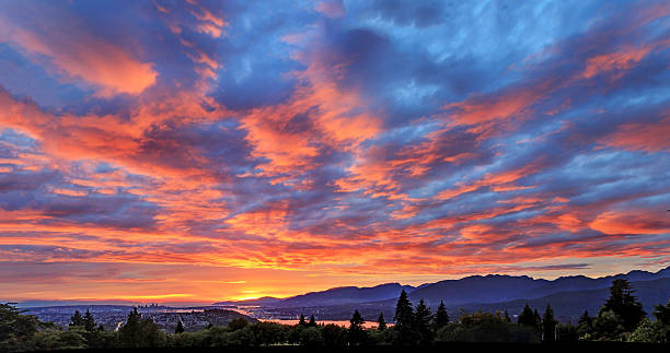 sunset view from mountain - burrard inlet bildbanksfoton och bilder