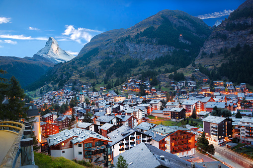 Zermatt village with view of Matterhorn in the Swiss Alps