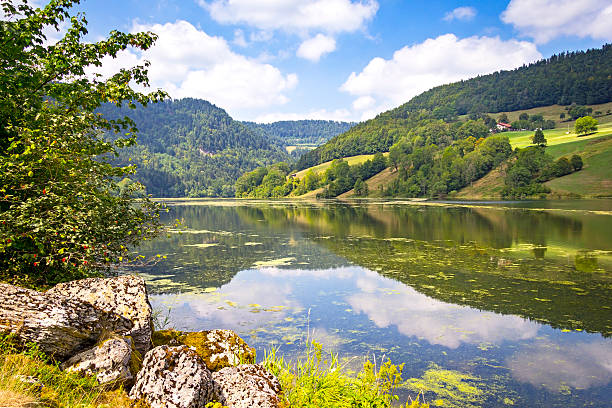 River Doubs Landscape with the French and Swiss River Doubs, Franche-Comte, France. doubs photos stock pictures, royalty-free photos & images