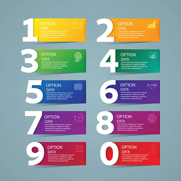 Infographic design template and marketing icons Infographic design template and marketing icons, Business concept with 10 options,realistic colorful ribbons and big numbers. setter athlete stock illustrations