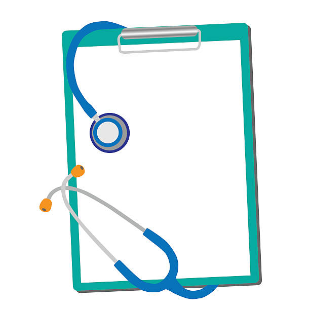 illustrazioni stock, clip art, cartoni animati e icone di tendenza di stetoscopio medico con modulo vuoto isolato su sfondo bianco - paper clip document file note pad