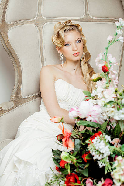 istock beauty young bride alone in luxury vintage interior with a 486580614