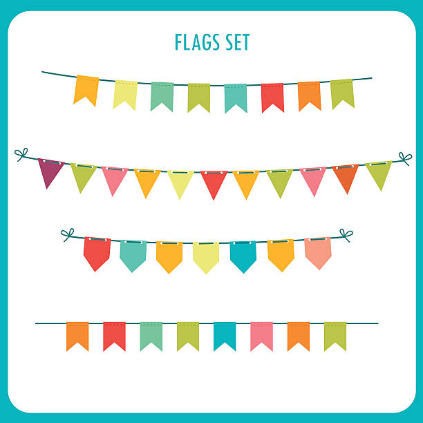 flags girlanden farben vektor-set. - flag pennant party carnival stock-grafiken, -clipart, -cartoons und -symbole