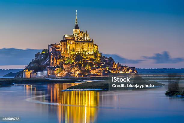 Mont Saintmichel In Twilight At Dusk Normandy France Stock Photo - Download Image Now