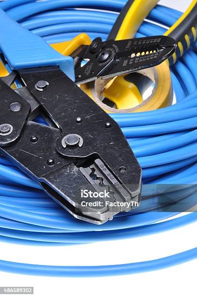 Crimping Tool And Cables Stock Photo - Download Image Now - 2015, Blue, Business Finance and Industry