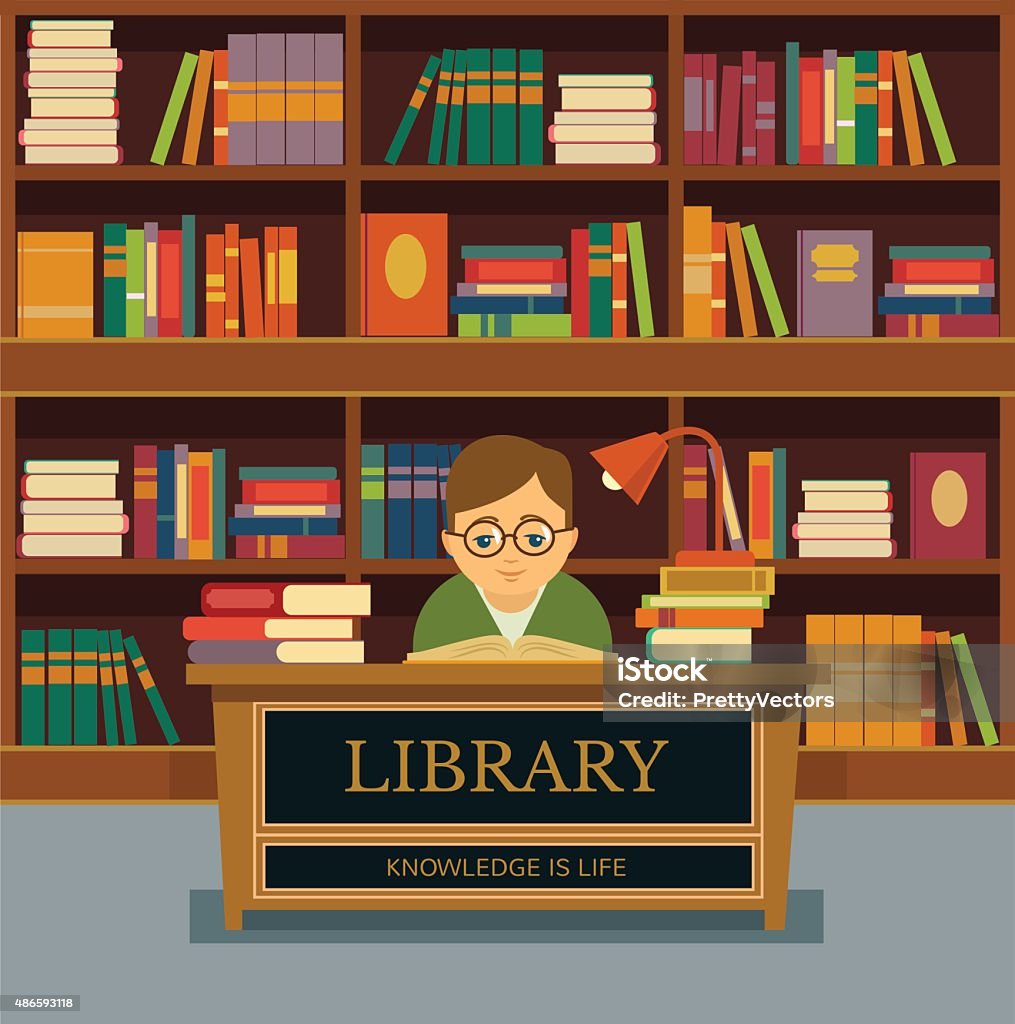 Library Llustration Vector Library Flat Illustration Stock Illustration - Download Image ...