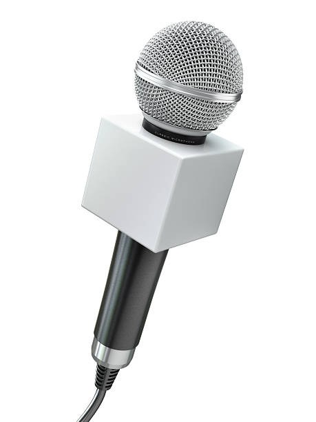 istock Microphone isolated on white. Caraoke or news concept. 486596126