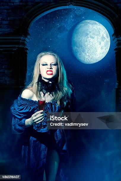 Vampire Woman With Glass Of Wine Stock Photo - Download Image Now - Adult, Adults Only, Aggression