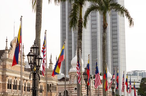 flags of different countries in Merdeka Square in Kuala Lumpur