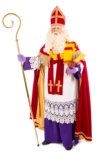 Sinterklaas portrait full length . isolated on white background. Dutch character of Santa Claus